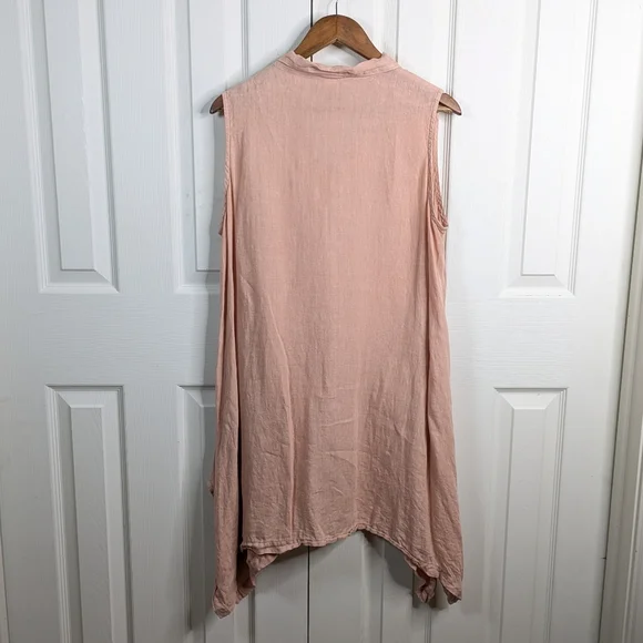 Match Point USA Linen Tunic Top Large Peach Asymmetrical Button Lagenlook - Picture 10 of 11